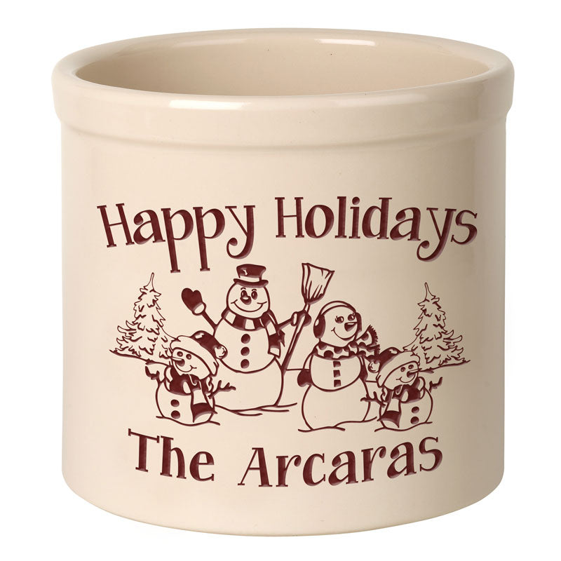 Whitehall Products Personalized Snowman Family Two Child 2 Gallon Stoneware Crock Two Lines