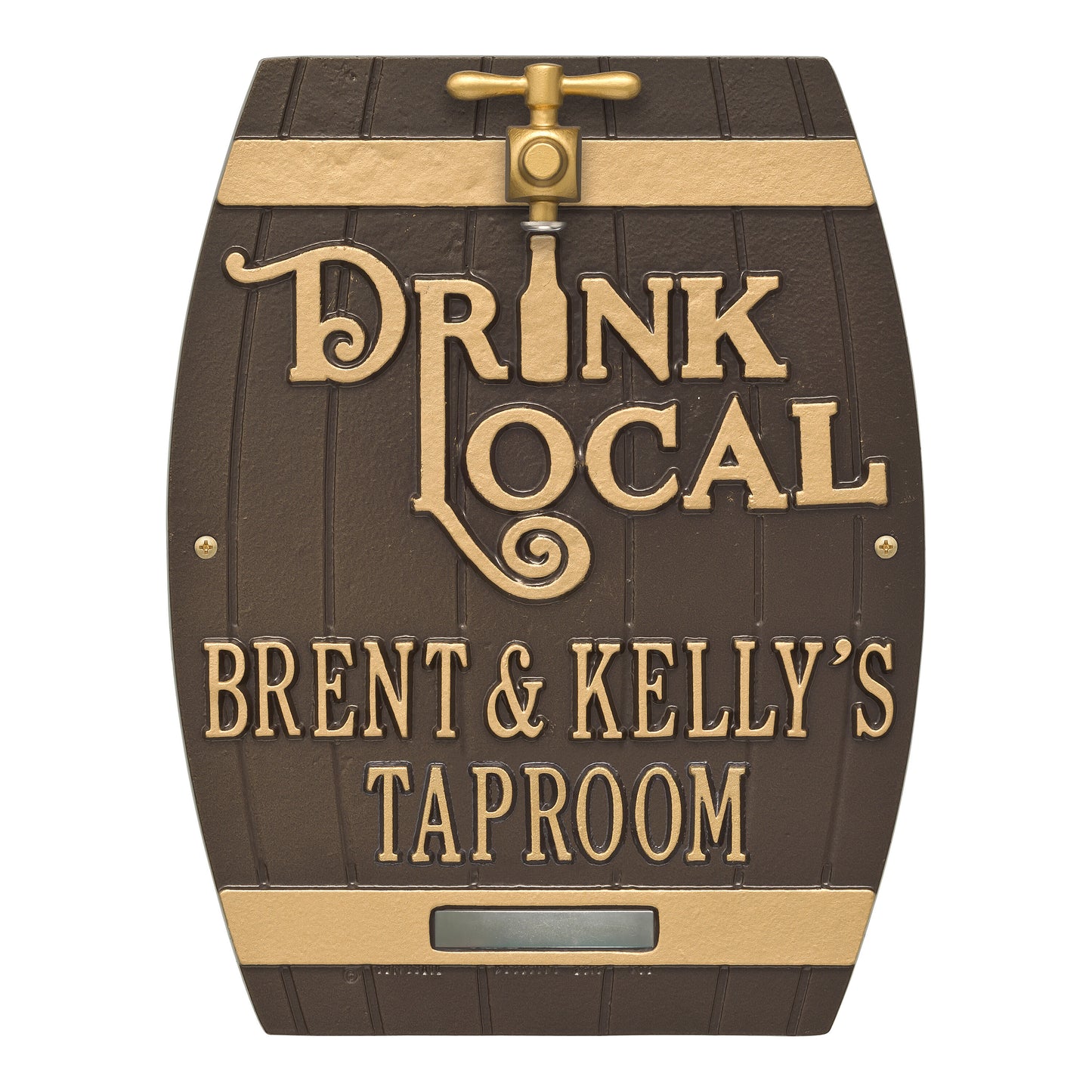 Whitehall Products Drink Local Barrel Personalized Plaque Two Lines Bronze/gold