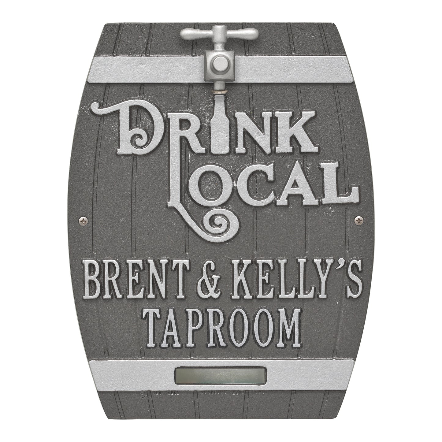 Whitehall Products Drink Local Barrel Personalized Plaque Two Lines White/gold