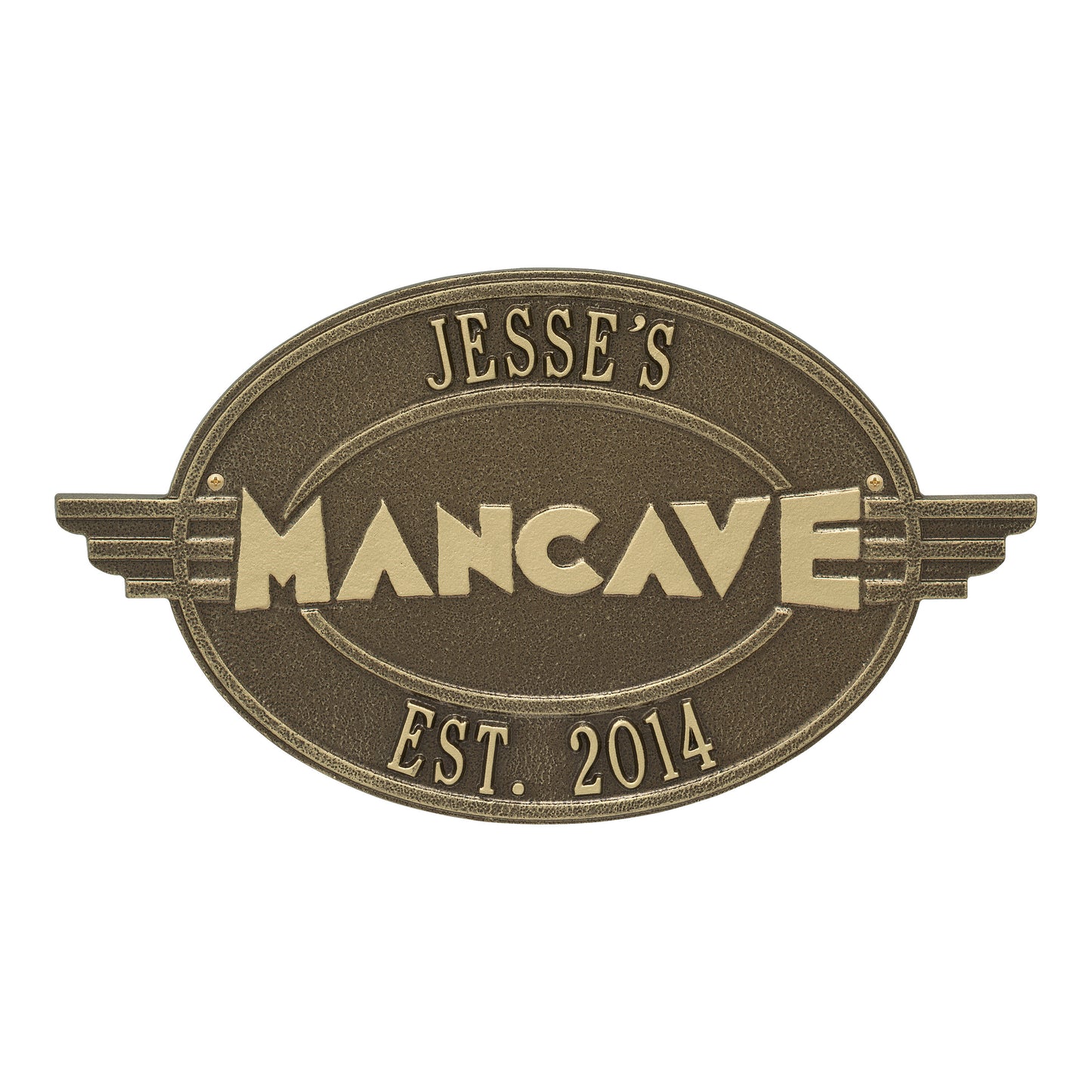 Whitehall Products Moderno Man Cave Personalized Plaque Two Lines Antique Brass