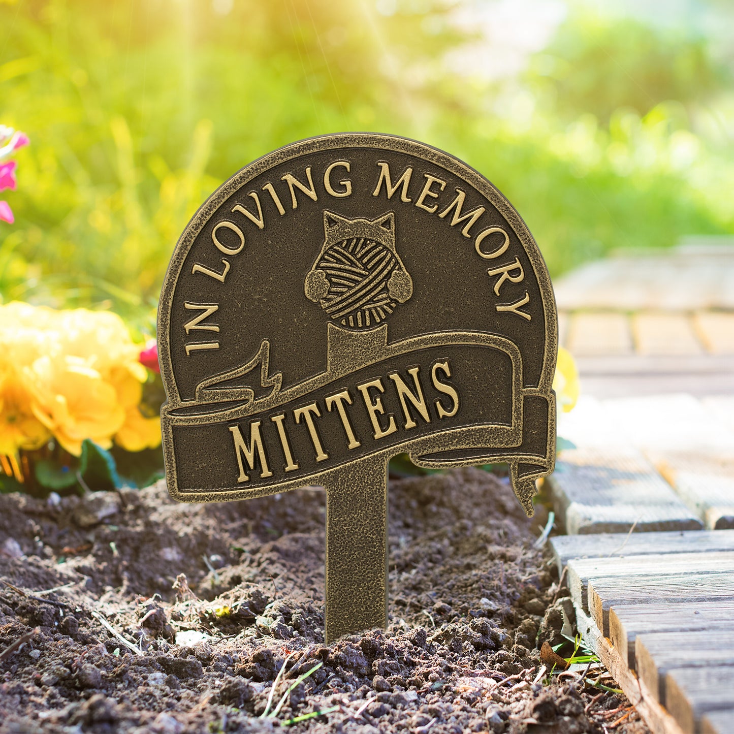 Whitehall Products Cat With Yarn Personalized Memorial Yard Sign One Line Black/gold
