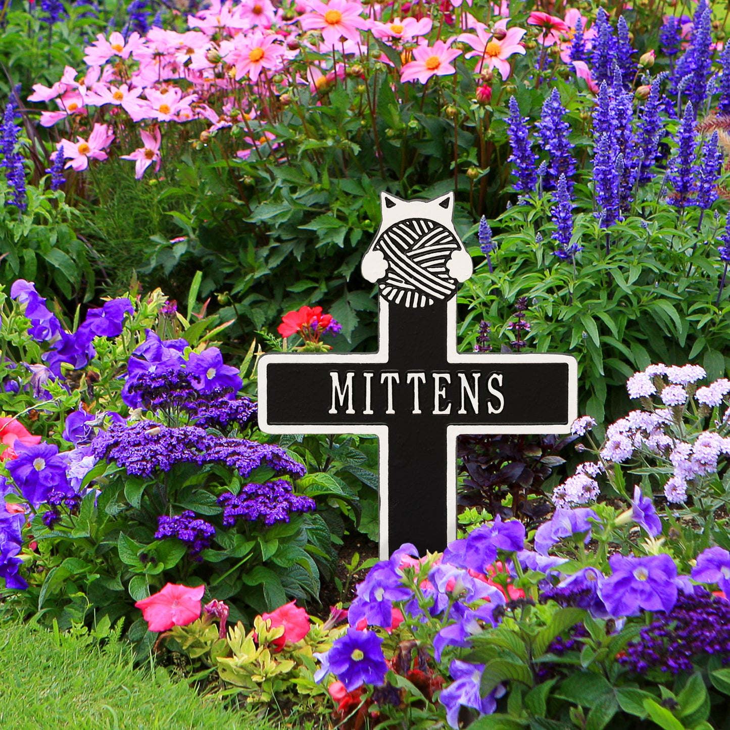 Whitehall Products Kitten With Yarn Personalized Memorial Cross One Line Antique Copper