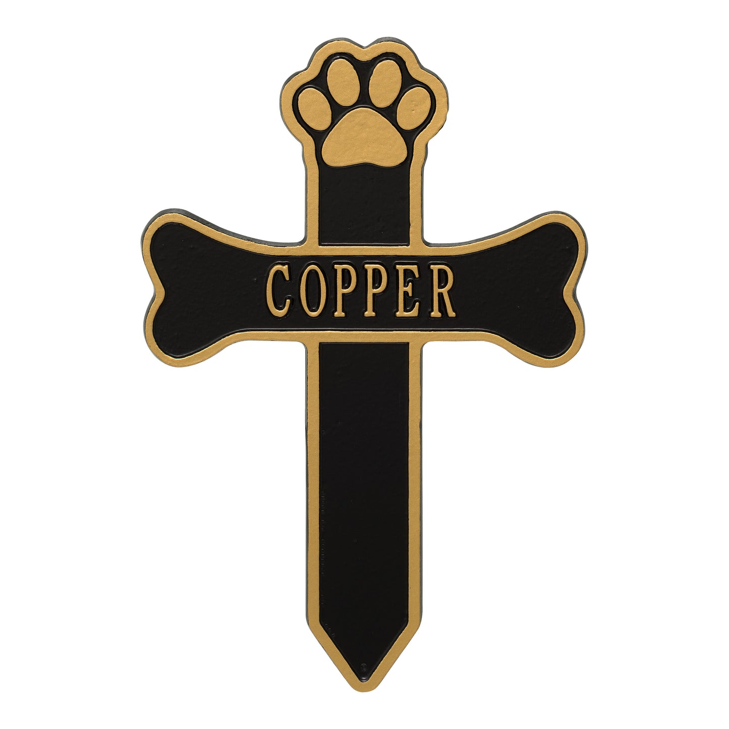 Whitehall Products Dog Paw And Bone Personalized Memorial Cross One Line Antique Brass