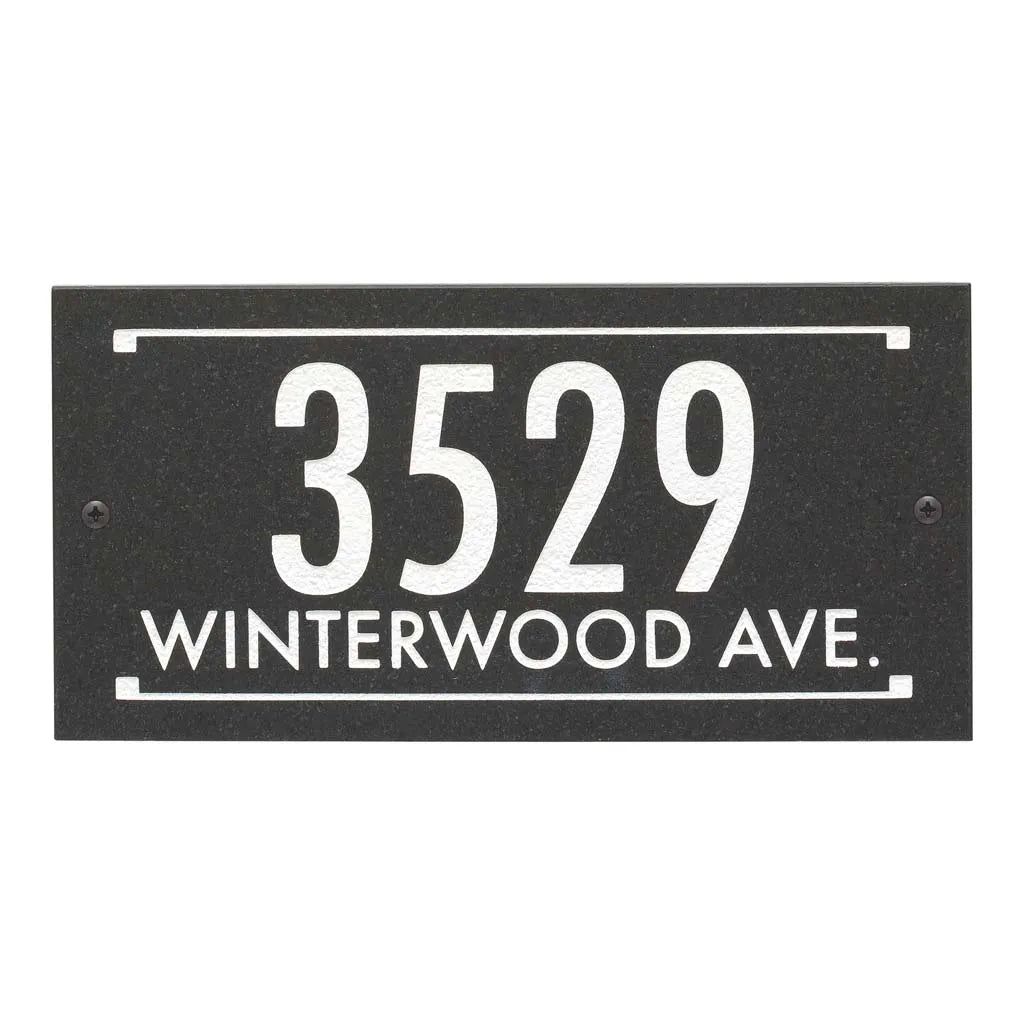Black Granite Rectangle Futura Engraved Address Sign - 12" x 6" Wall Two Line