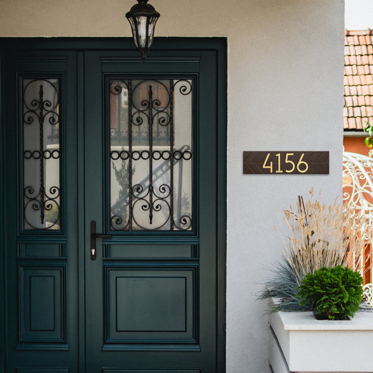 Modern Herringbone Horizontal Standard  Wall Address Plaque - One Line