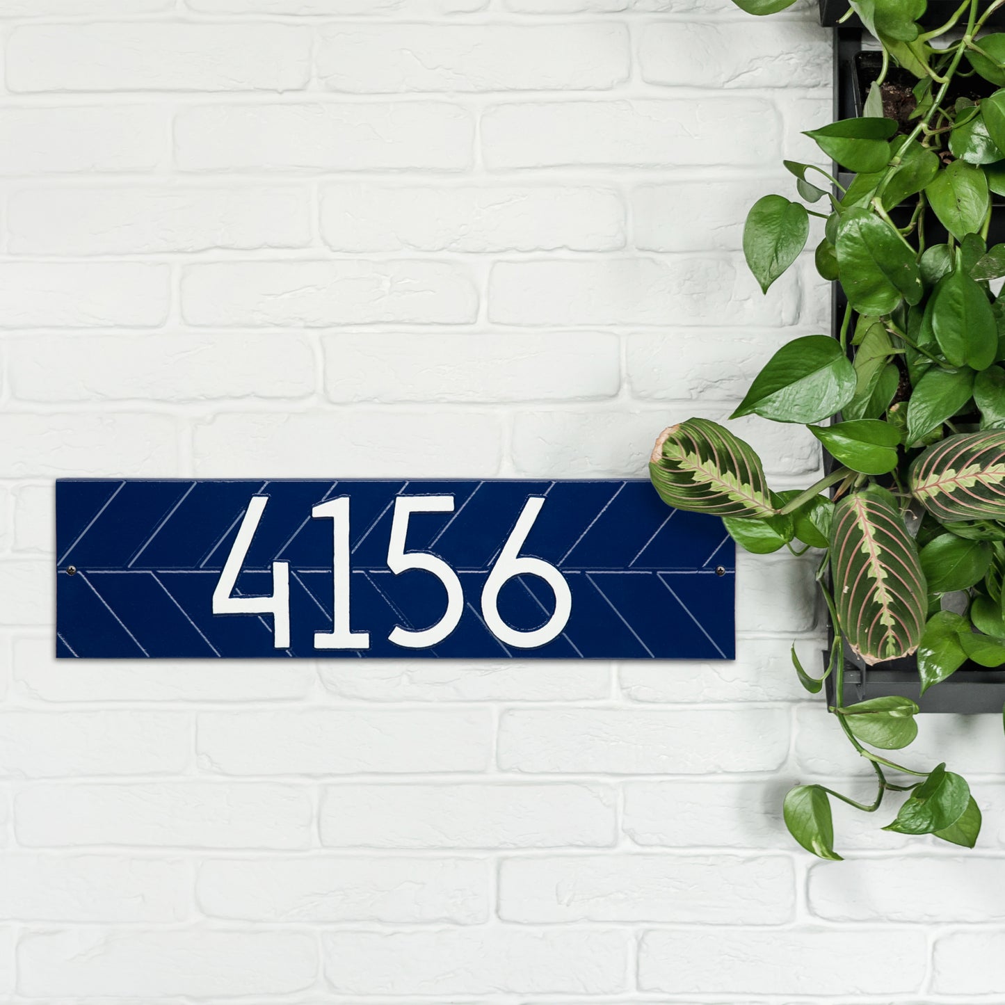 Modern Herringbone Horizontal Standard  Wall Address Plaque - One Line