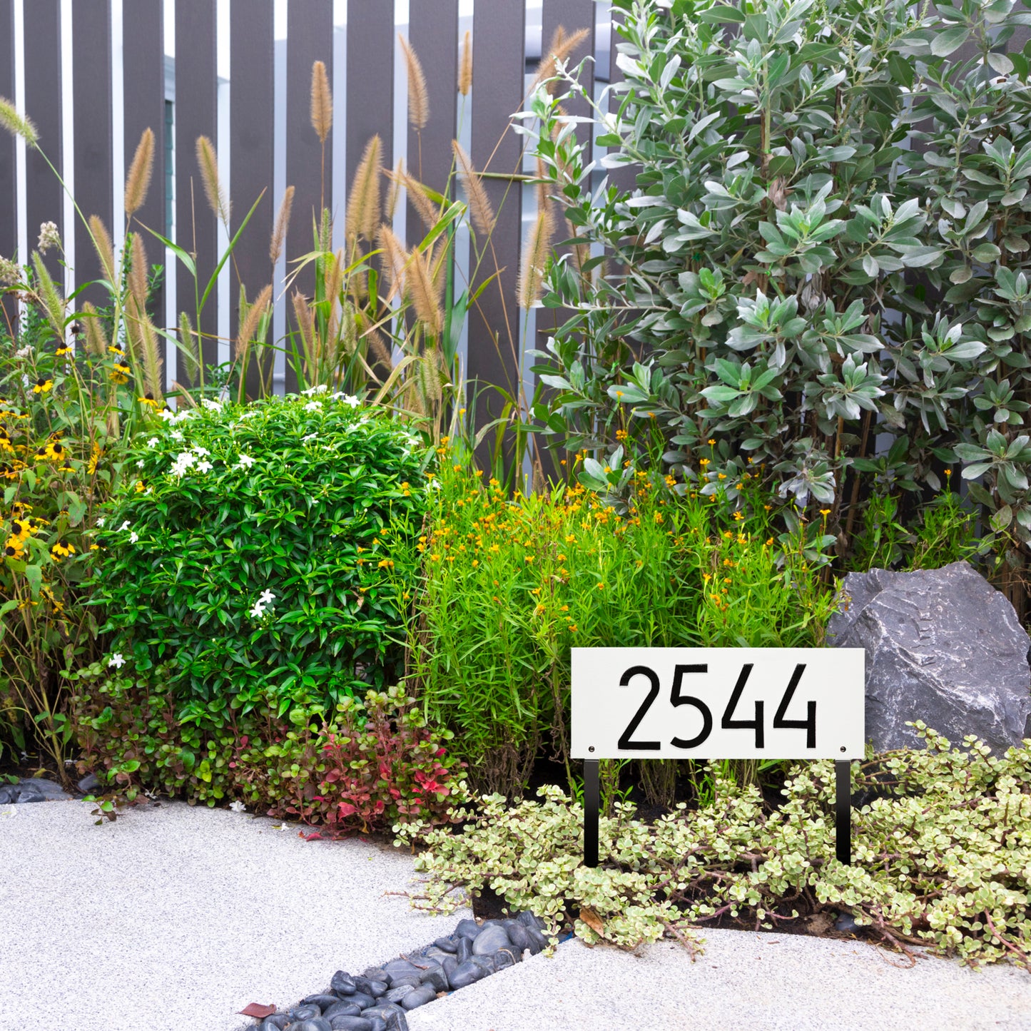 Mid-Century Modern Rectangle Standard Lawn Address Plaque - One Line