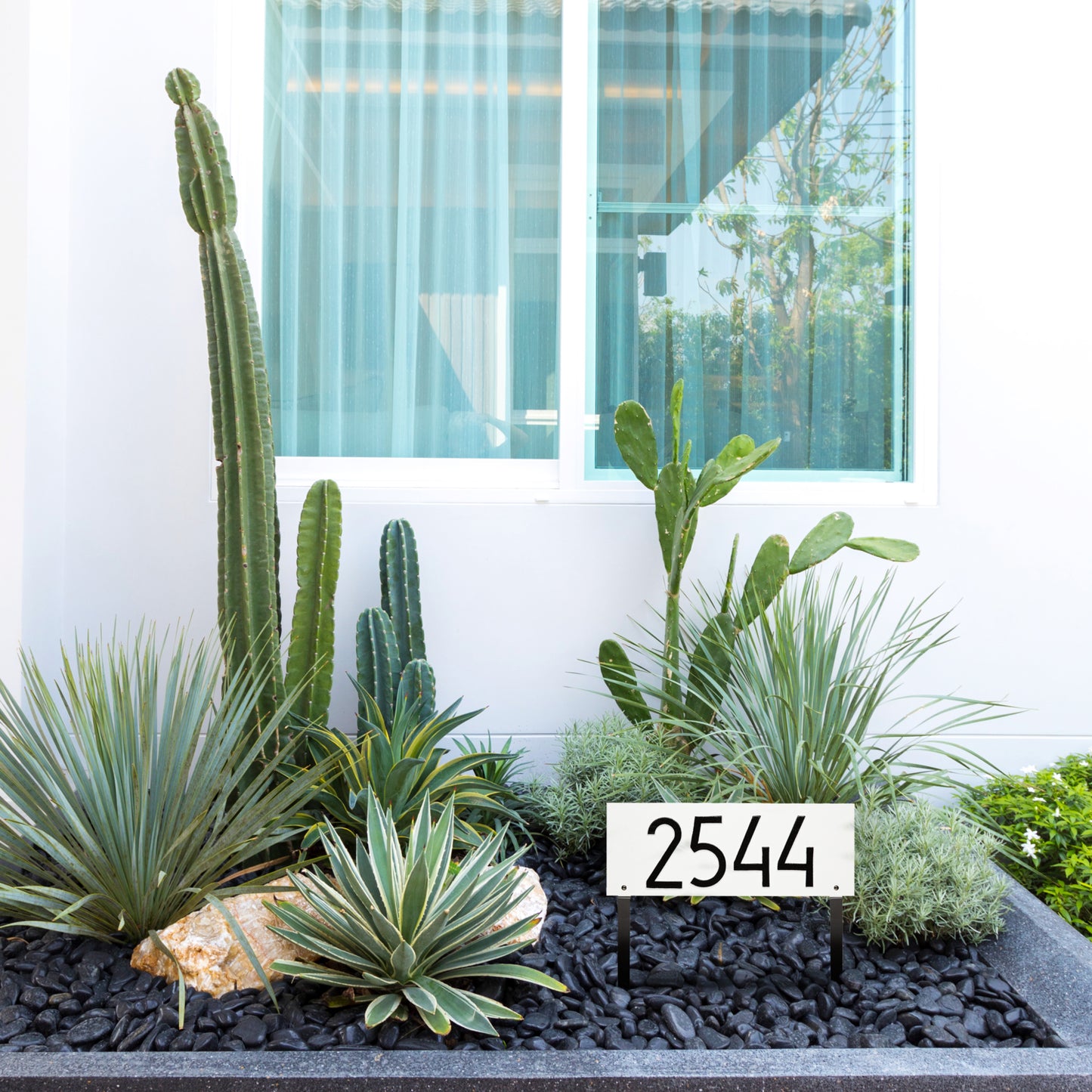 Mid-Century Modern Rectangle Standard Lawn Address Plaque - One Line