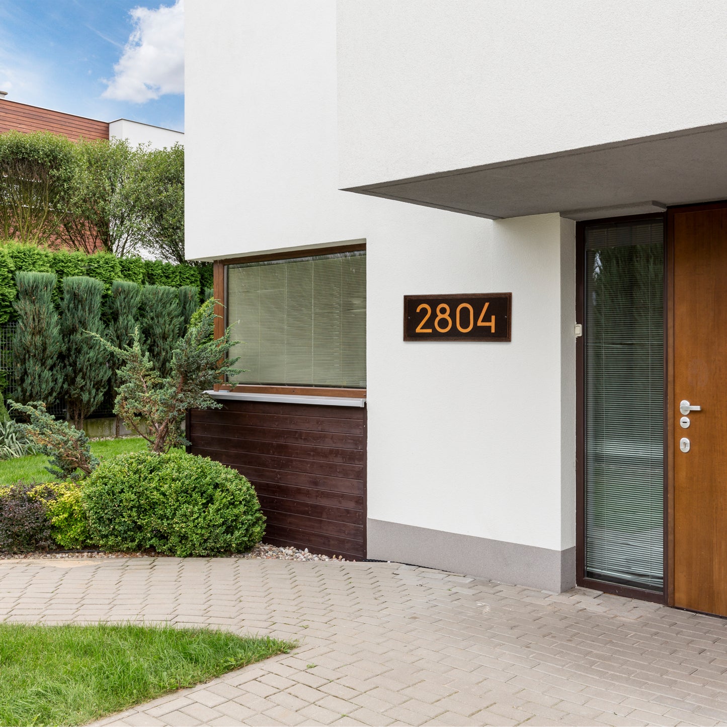 Double Line Modern Font Rectangle Estate Wall Address Plaque - One Line