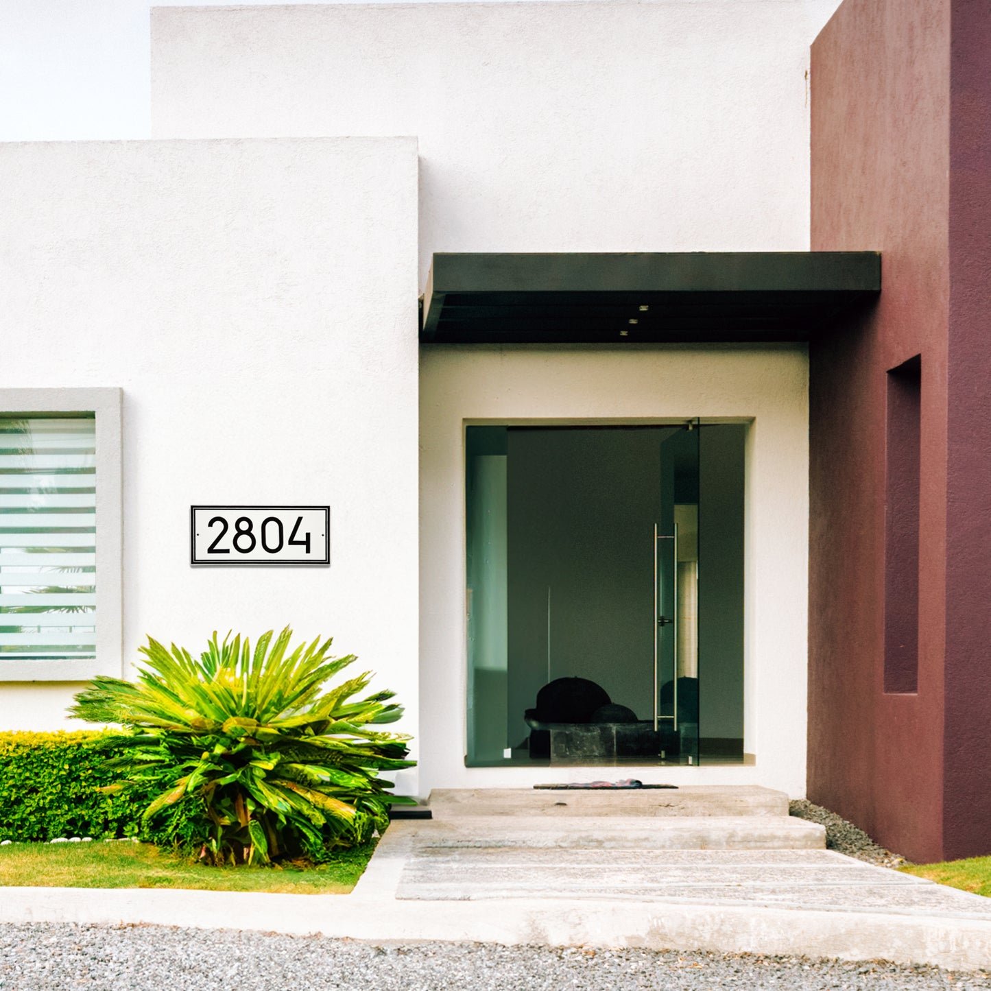 Double Line Modern Font Rectangle Estate Wall Address Plaque - One Line