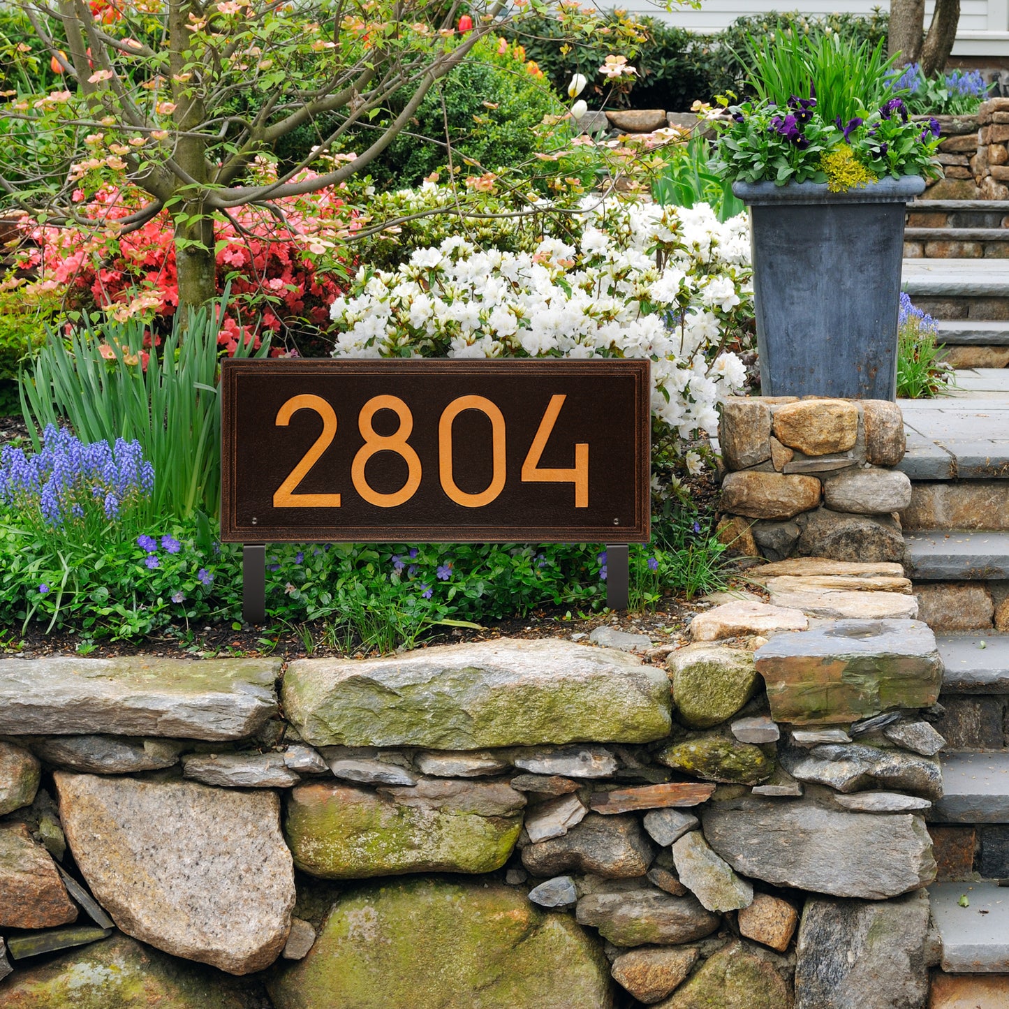 Double Line Modern Font Rectangle Estate Lawn Address Plaque - One Line