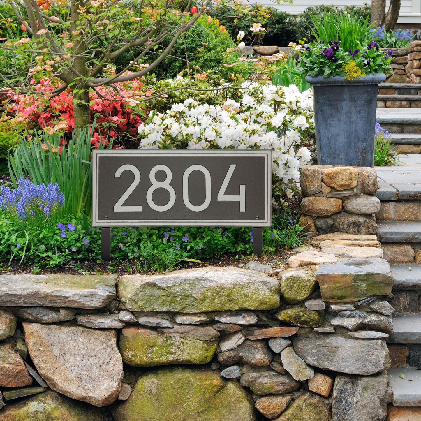 Double Line Modern Font Rectangle Estate Lawn Address Plaque - One Line