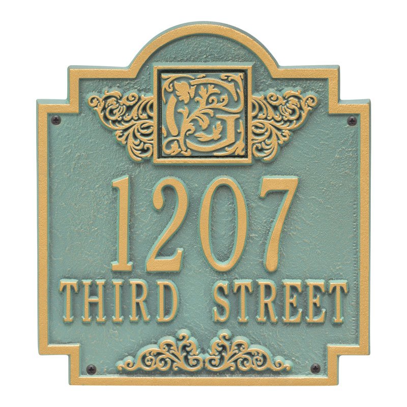 Whitehall Products Monogram Address Personalized Plaque Two Line Bronze Verdigris