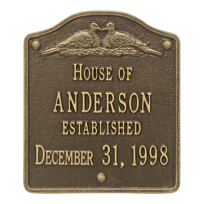 Whitehall Products Dove Wedding Anniversary Personalized Plaque Two Lines Antique Brass