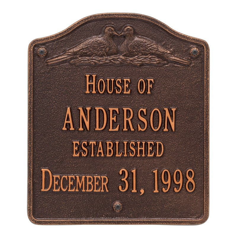 Whitehall Products Dove Wedding Anniversary Personalized Plaque Two Lines Antique Copper