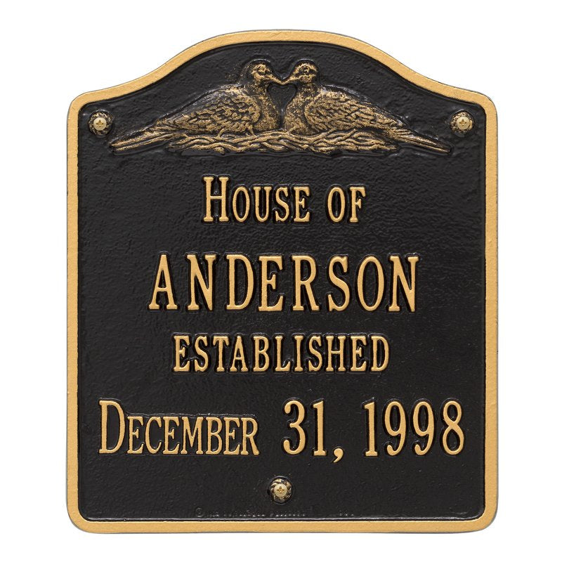 Whitehall Products Dove Wedding Anniversary Personalized Plaque Two Lines Black / Gold