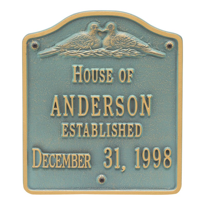 Whitehall Products Dove Wedding Anniversary Personalized Plaque Two Lines Bronze Verdigris
