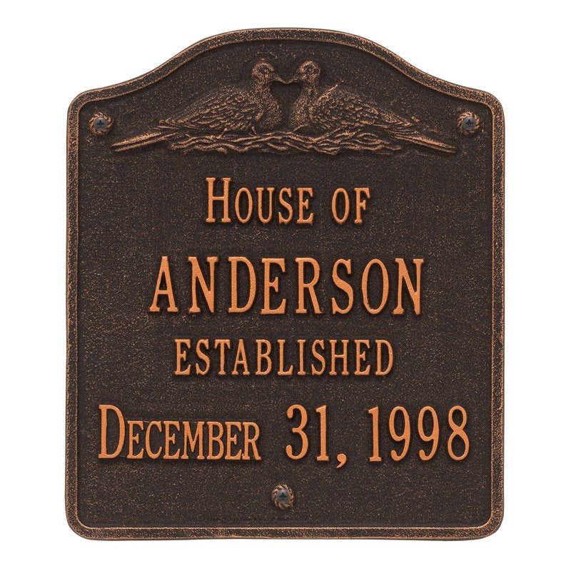 Whitehall Products Dove Wedding Anniversary Personalized Plaque Two Lines Oil Rubbed Bronze