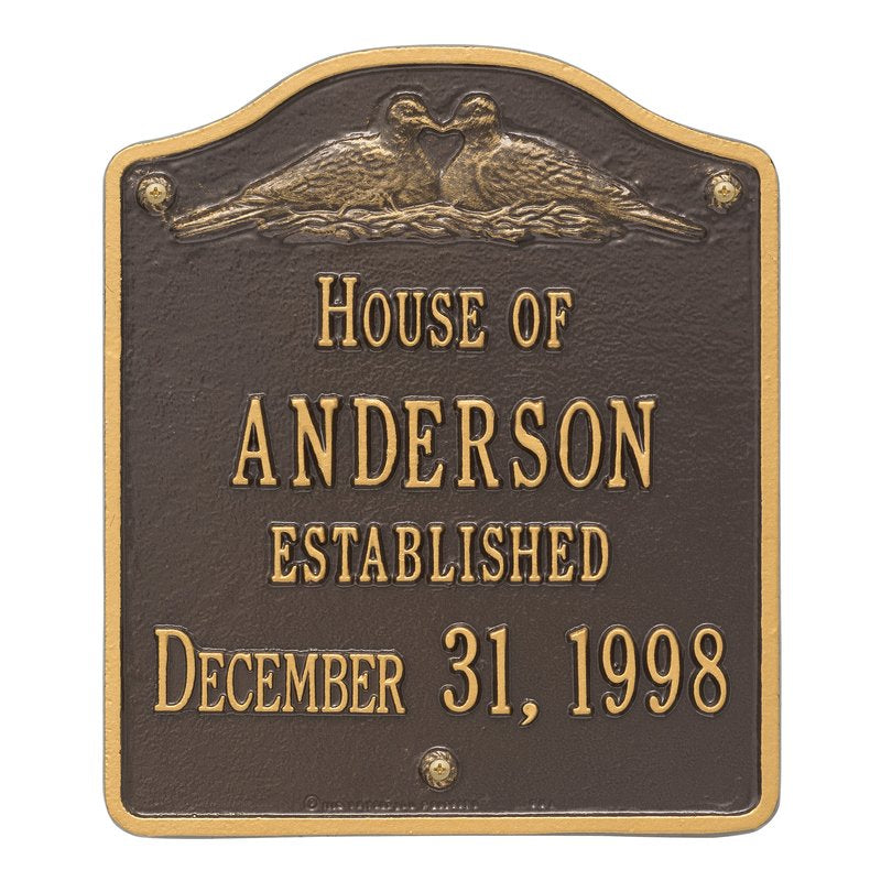Whitehall Products Dove Wedding Anniversary Personalized Plaque Two Lines Bronze / Gold