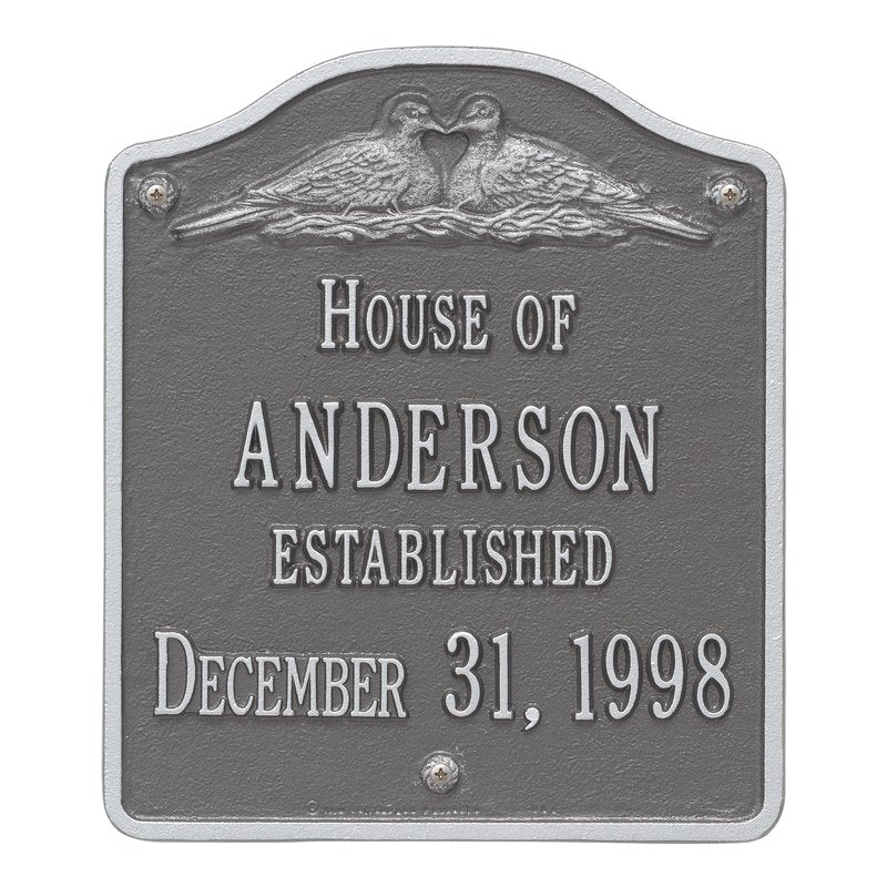 Whitehall Products Dove Wedding Anniversary Personalized Plaque Two Lines Pewter / Silver