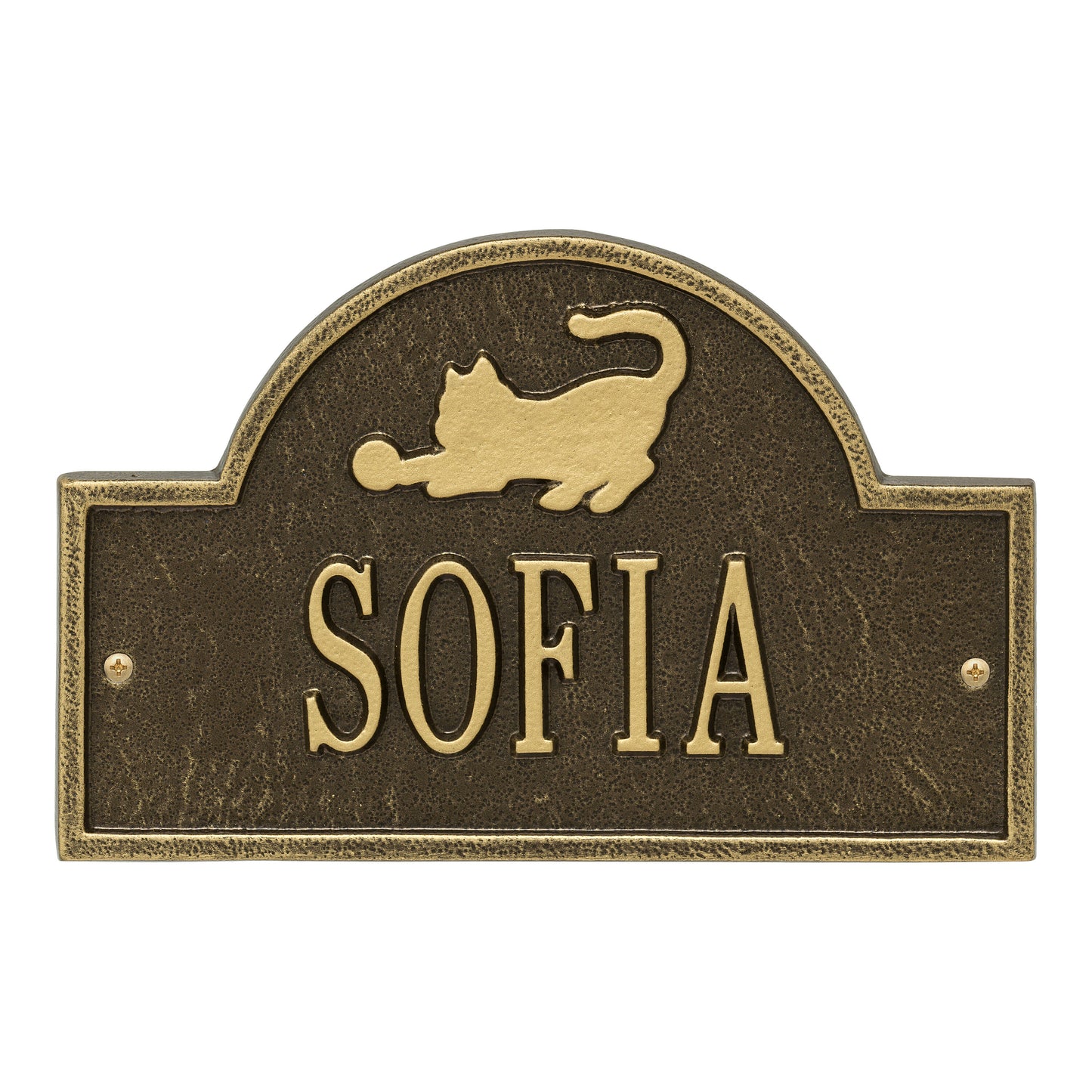 Whitehall Products Cat Arch Mini Personalized Wall Plaque One Line Antique Brass