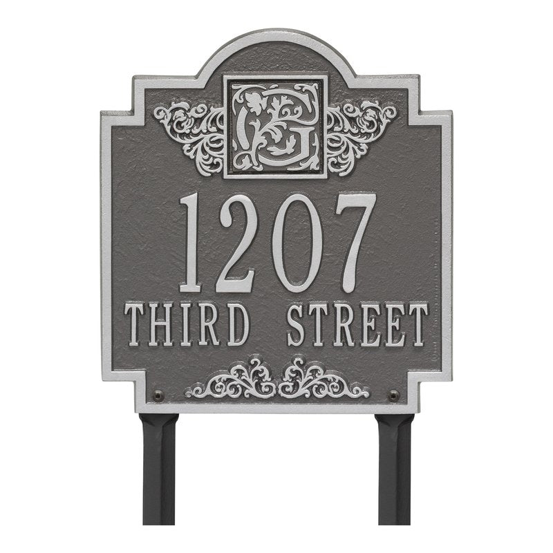 Whitehall Products Monogram Address Personalized Plaque Lawn Two Lines Pewter / Silver