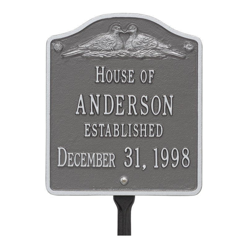 Whitehall Products Dove Wedding Anniversary Personalized Plaque Lawn Two Lines Pewter / Silver