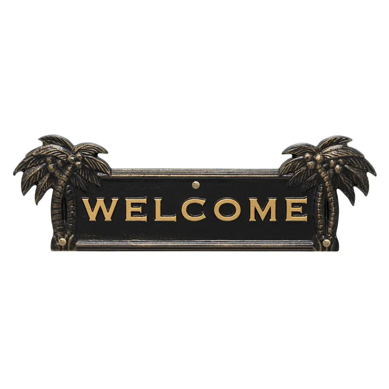 Whitehall Products Palm Tree Welcome Plaque Bronze Verdigris