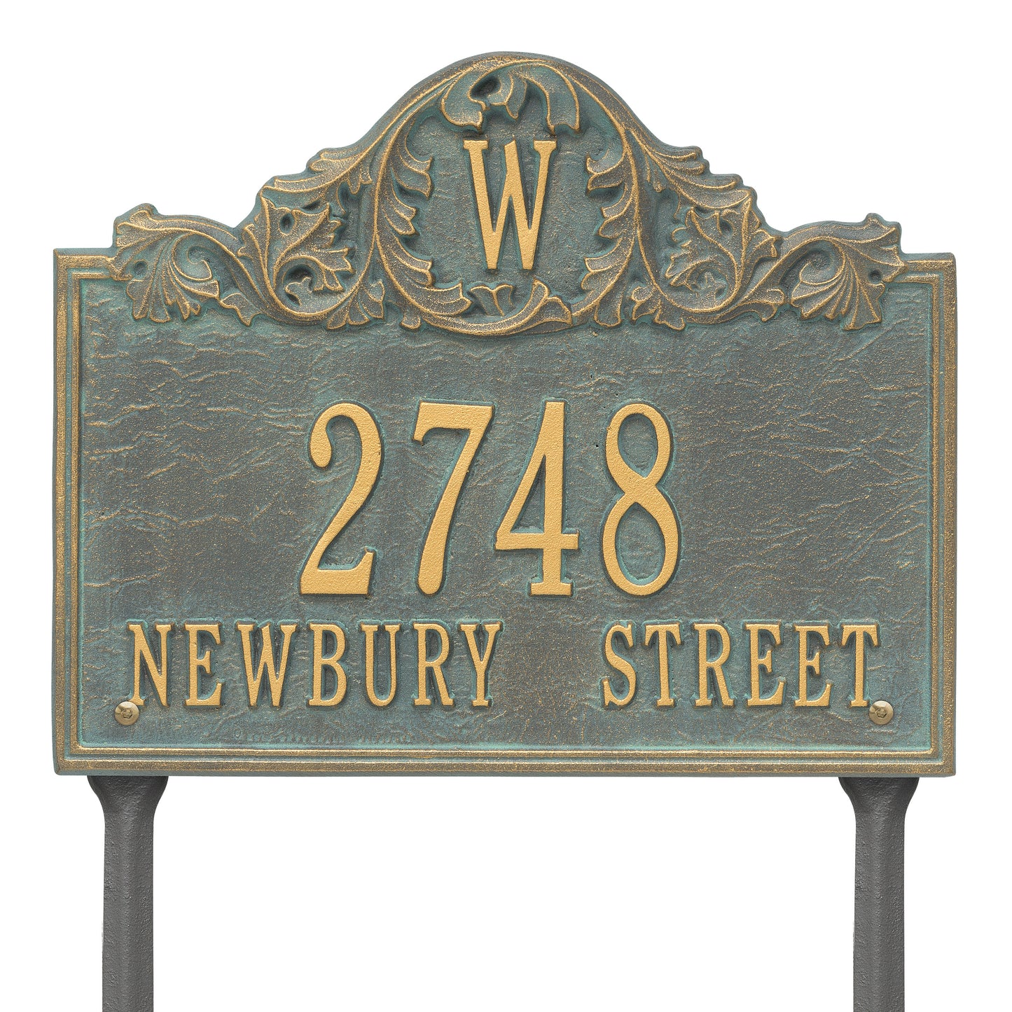 Whitehall Products Personalized Acanthus Monogram Lawn Plaque Three Line Oil Rubbed Bronze