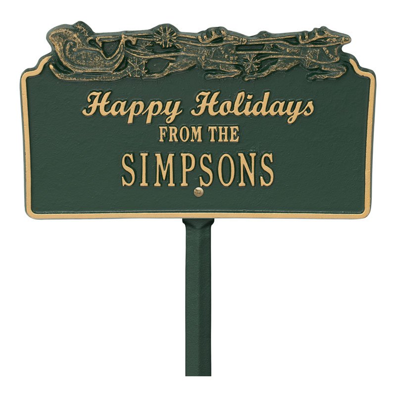 Whitehall Products Happy Holidays Sleigh Personalized Lawn Plaque One Line Pewter/silver