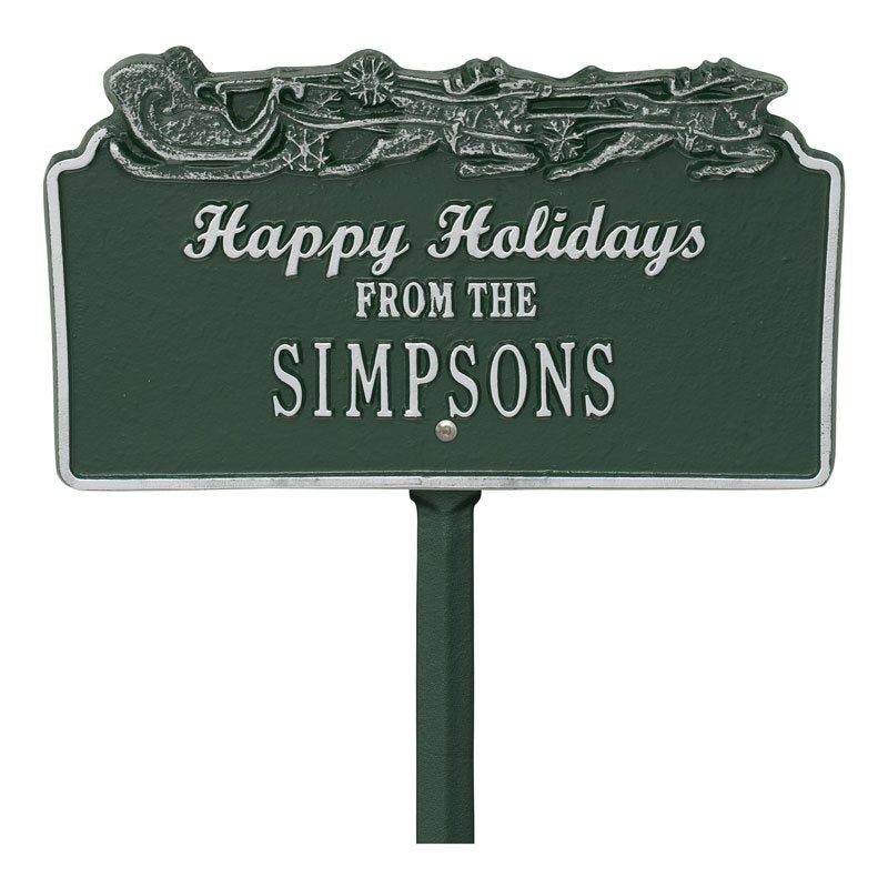 Whitehall Products Happy Holidays Sleigh Personalized Lawn Plaque One Line Red/gold