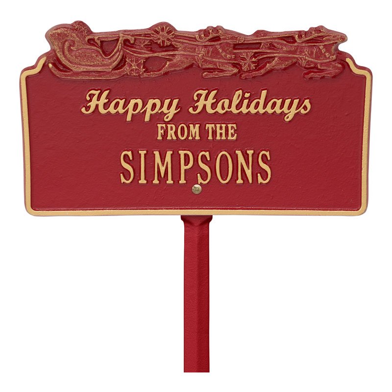 Whitehall Products Happy Holidays Sleigh Personalized Lawn Plaque One Line Red/white