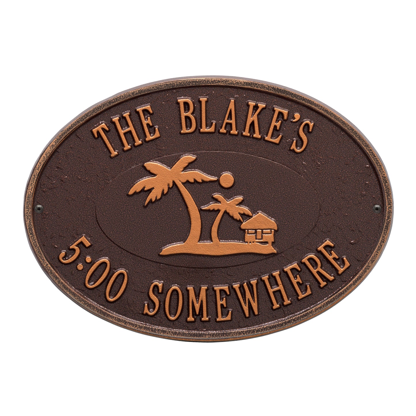 Whitehall Products Personalized Island Time Palm Plaque Two Lines Black/gold