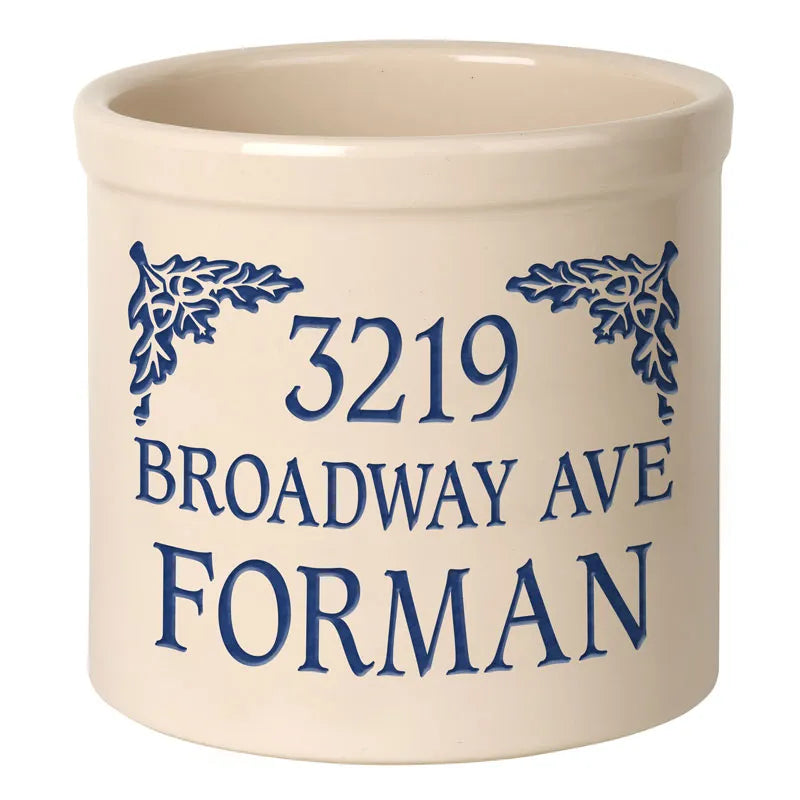 Whitehall Products Personalized Oak Leaf 2 Gallon Stoneware Crock Three Lines