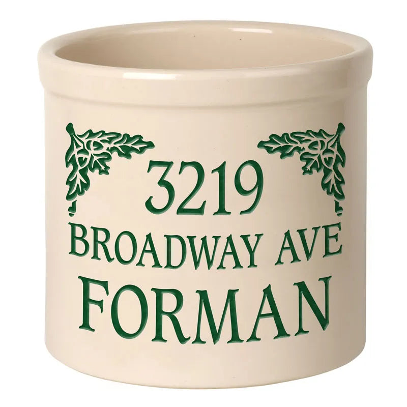 Whitehall Products Personalized Oak Leaf 2 Gallon Stoneware Crock Three Lines