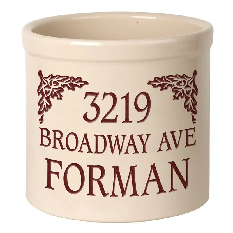 Whitehall Products Personalized Oak Leaf 2 Gallon Stoneware Crock Three Lines