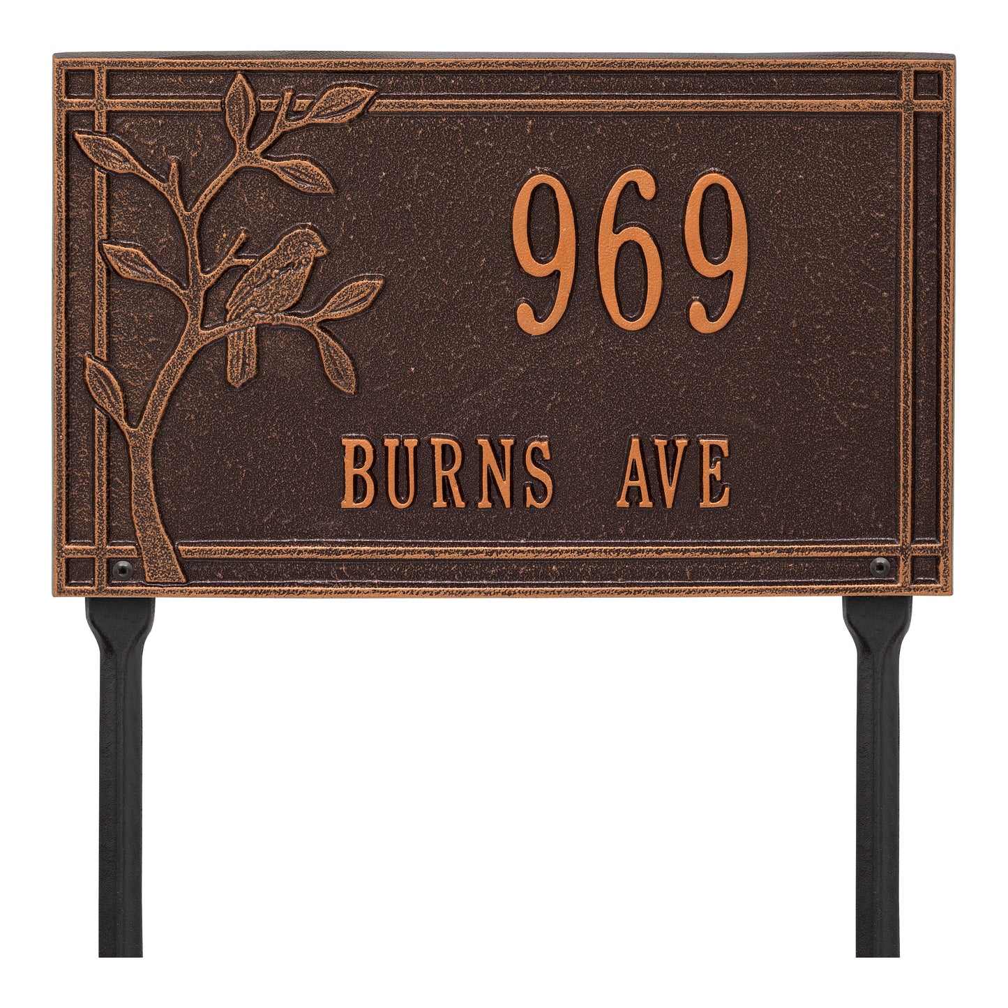 Whitehall Products Personalized Woodridge Bird Standard Lawn Plaque Two Lines Black/gold