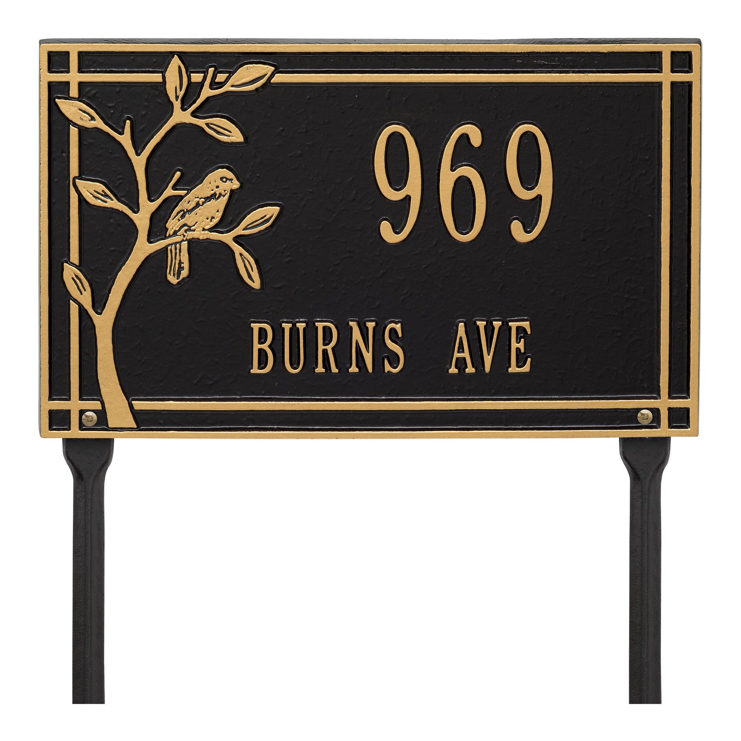 Whitehall Products Personalized Woodridge Bird Standard Lawn Plaque Two Lines Black/silver