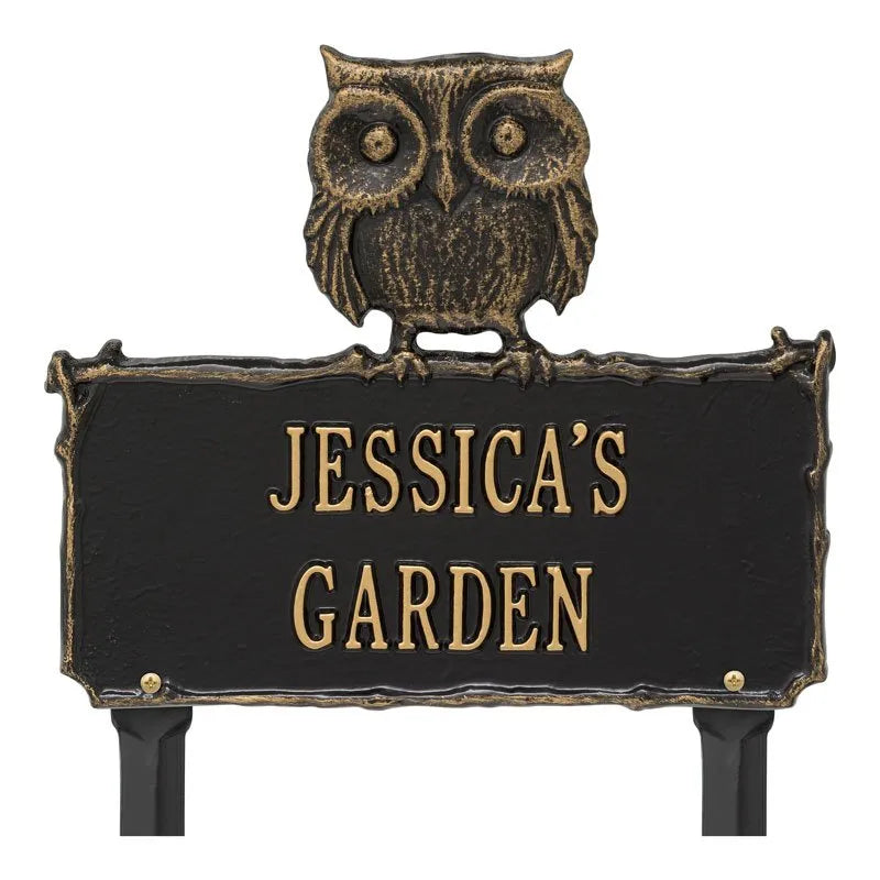 Whitehall Products Owl Garden Personalized Lawn Plaque Two Lines