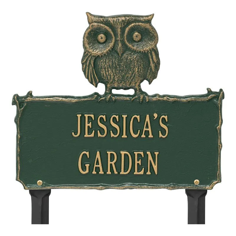 Whitehall Products Owl Garden Personalized Lawn Plaque Two Lines