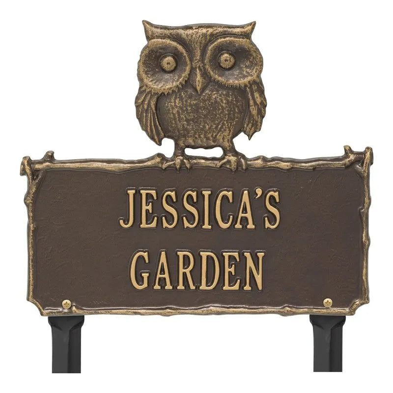 Whitehall Products Owl Garden Personalized Lawn Plaque Two Lines