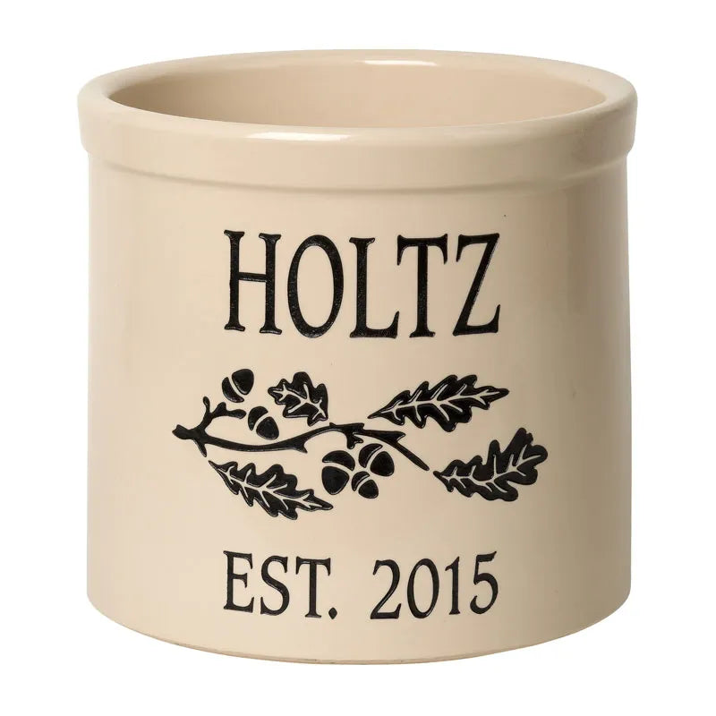 Whitehall Products Personalized Oak Branch 2 Gallon Stoneware Crock Two Lines Green