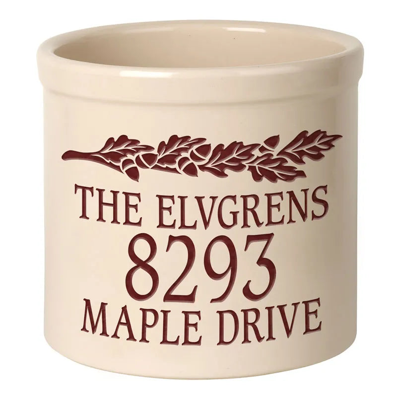 Whitehall Products Personalized Oak Leaf 2 Gallon Stoneware Crock Three Lines 2