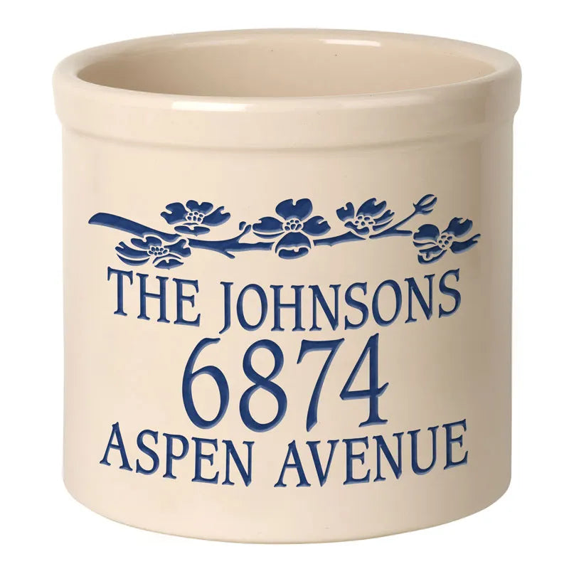 Whitehall Products Personalized Dogwood 2 Gallon Stoneware Crock Three Lines