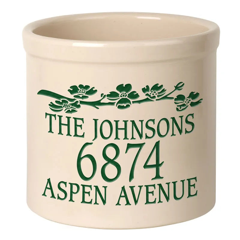 Whitehall Products Personalized Dogwood 2 Gallon Stoneware Crock Three Lines
