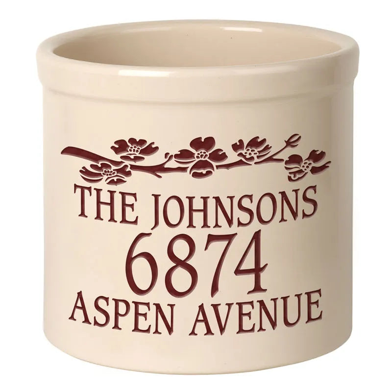 Whitehall Products Personalized Dogwood 2 Gallon Stoneware Crock Three Lines