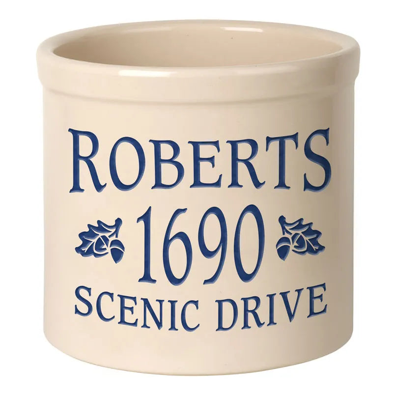 Whitehall Products Personalized Oak Leaf 2 Gallon Stoneware Crock Three Lines 3