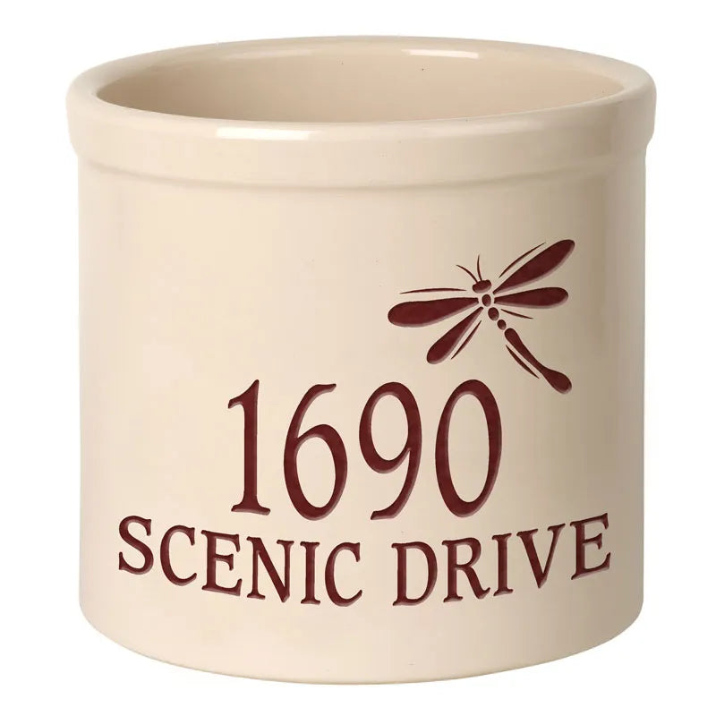 Whitehall Products Personalized Dragonfly 2 Gallon Stoneware Crock Two Lines 1