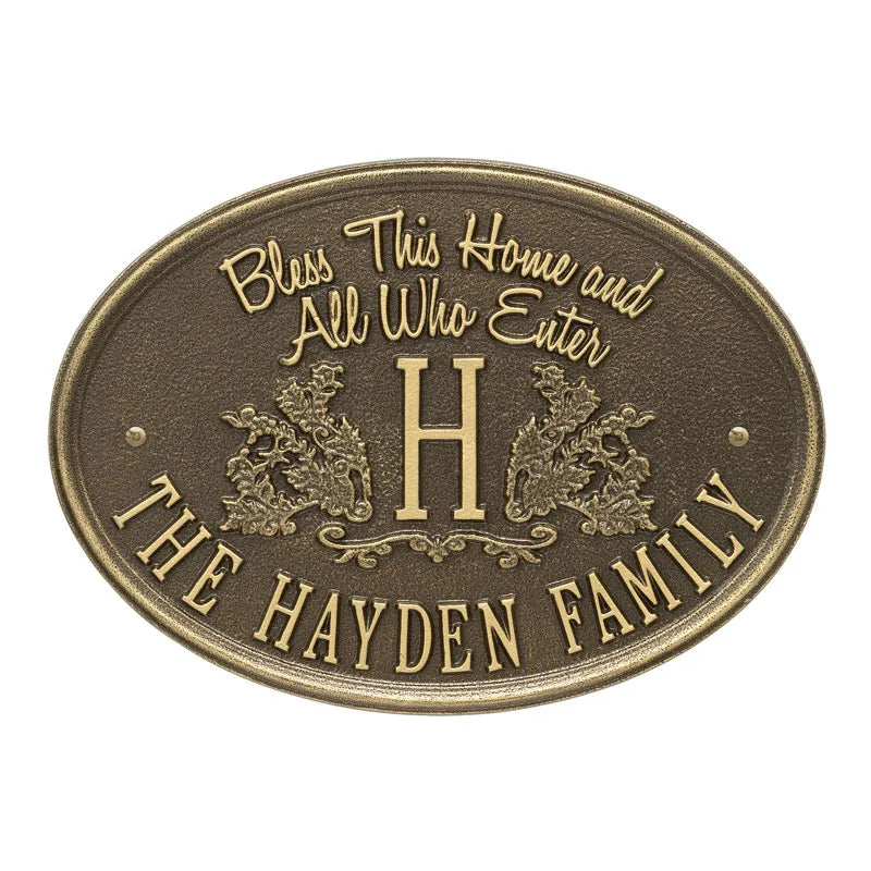 Whitehall Products Bless This Home Monogram Oval Personalized Plaque - One Line - Rational Plaques