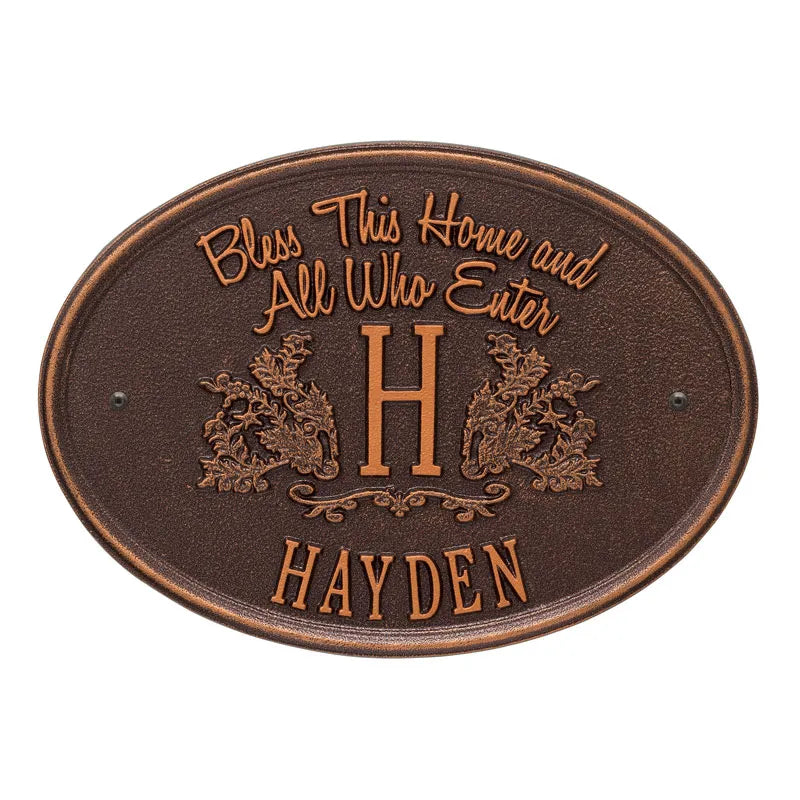 Whitehall Products Bless This Home Monogram Oval Personalized Plaque - One Line - Rational Plaques